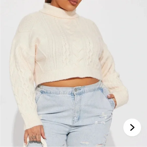 🤍New without tag🤍Fashion Nova Cream Cropped Knit Sweater - Picture 4 of 5